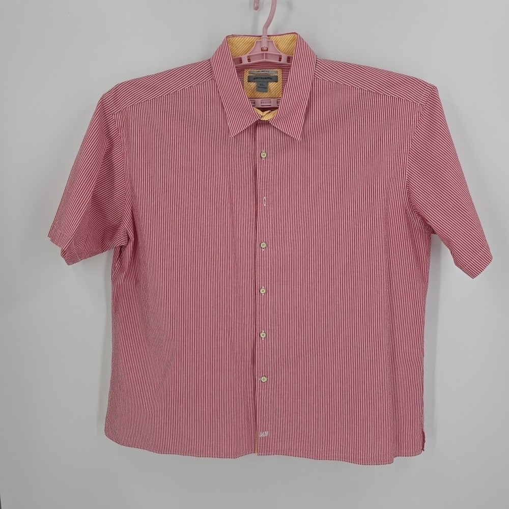 Johnson & Murphy Tailored Fit Red Stripe Shirt‎ with Yellow Trim Cotton Size XXL